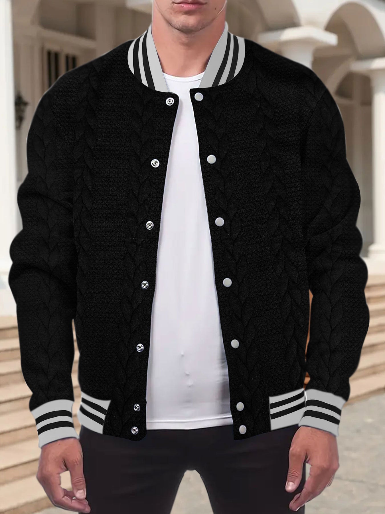 Solid-color men's cardigan baseball suit