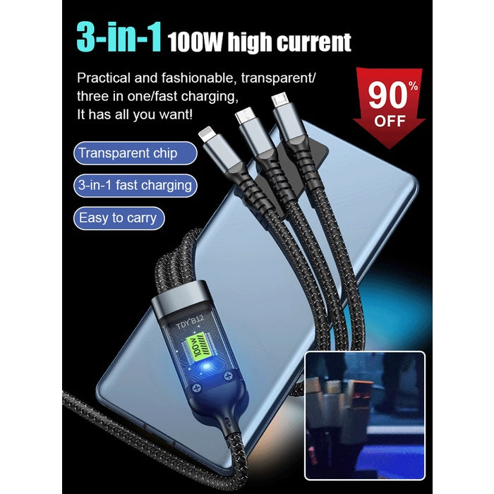 Transparent Luminous Charging 3-in-1 Data Cable
