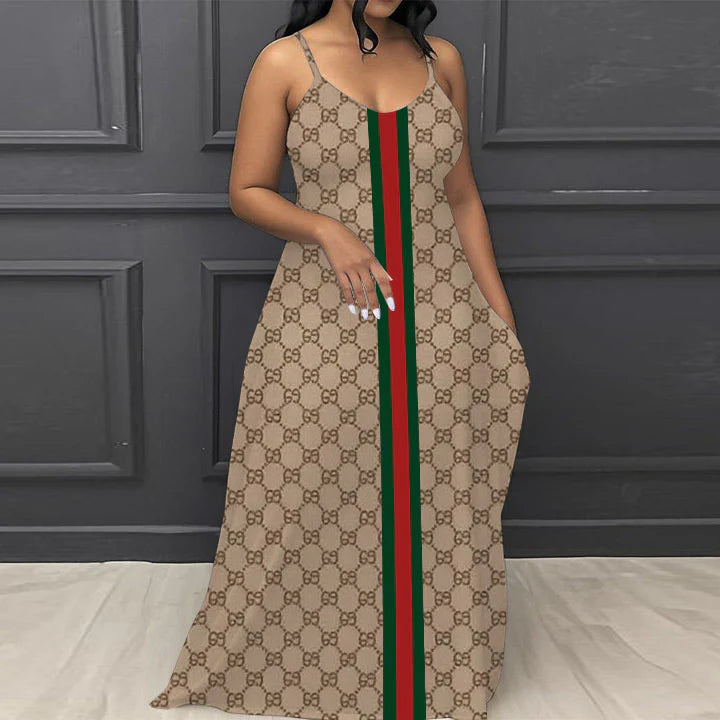 Classic Print V-Neck Pocket Cami Dress 3D1025063023