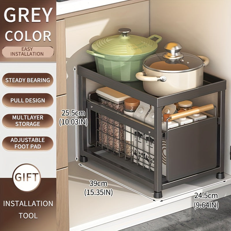 1 x Sliding Pull Out Drawer for Kitchen Cabinets - Sliding Cookware Organizer