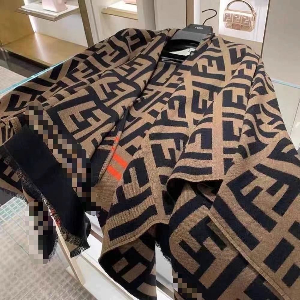 Brown F letter pure cashmere scarf PD0823112102