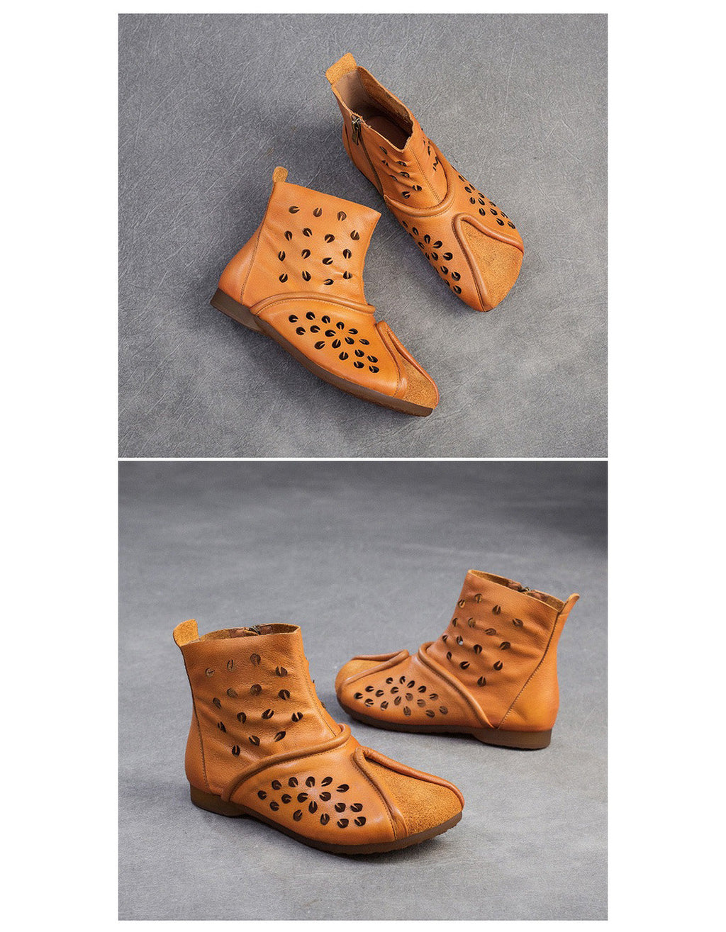 Handmade Soft Leather Hollow Wide Toe Box Boots