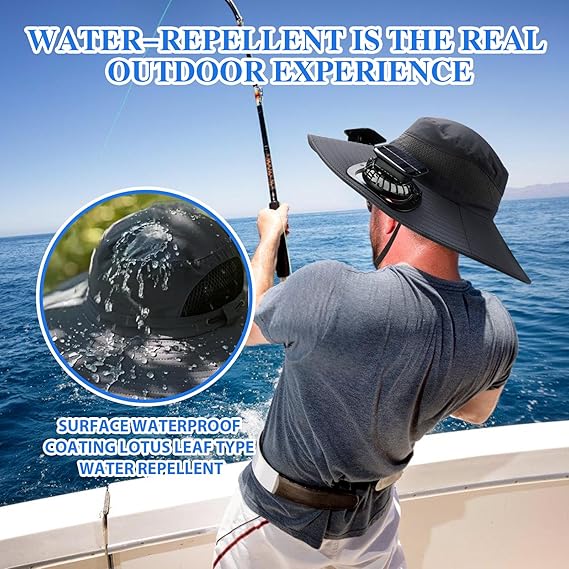 🔥Father's Day Sale- Wide Brim Solar Fan Outdoor Fishing Hat-Solar & USB Charging