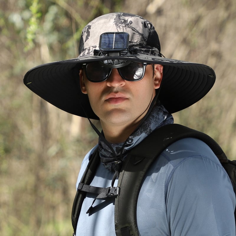 🔥Father's Day Sale- Wide Brim Solar Fan Outdoor Fishing Hat-Solar & USB Charging
