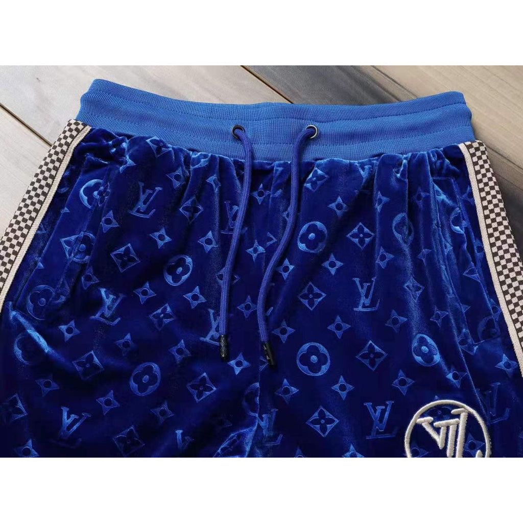 V Blue Embroidered Velvet Suit LXYMC23021504