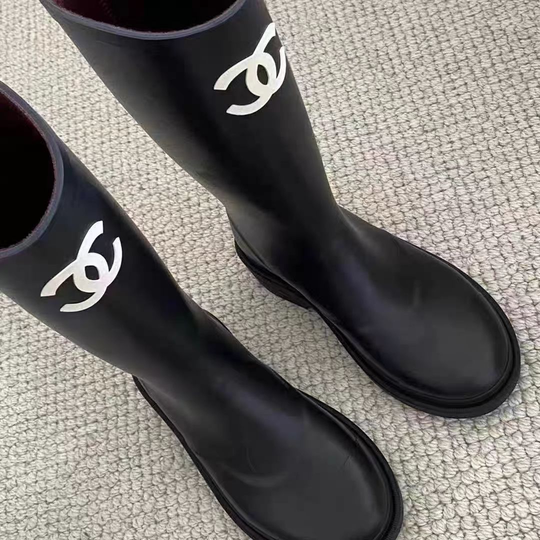 Black Leather C Logo Women's Fashion BootsXC052023110202