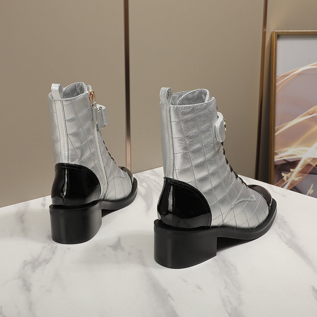 CNL fashion rhombus gold and silver cowhide boots 0724101707