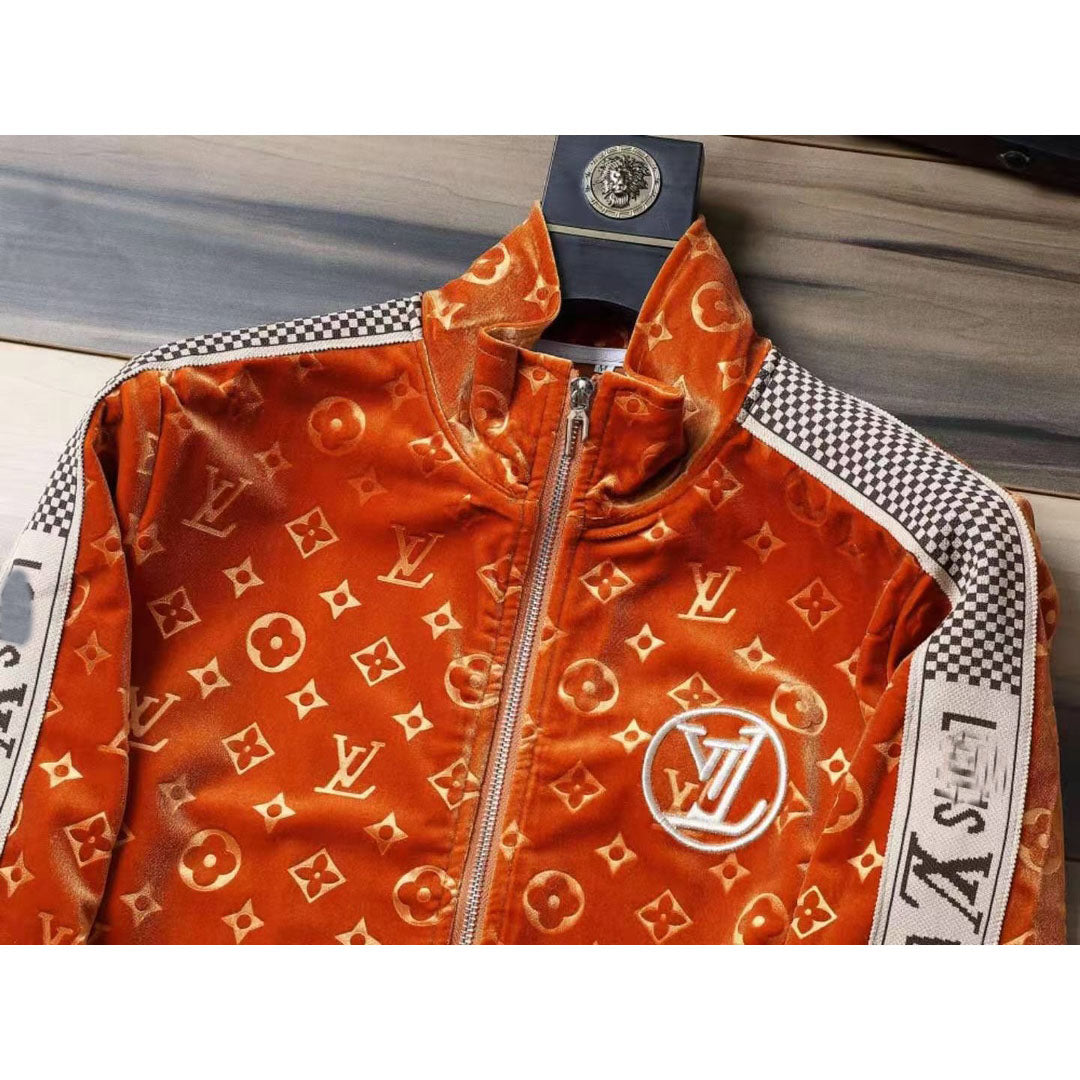 V Orange Embroidered Velvet Suit LXYMC23021503