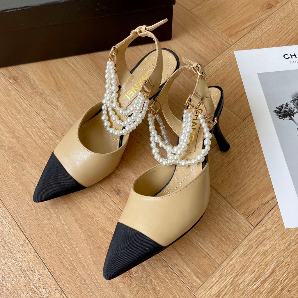 CNL Pointed pearl chain high heel sandals 1824070202