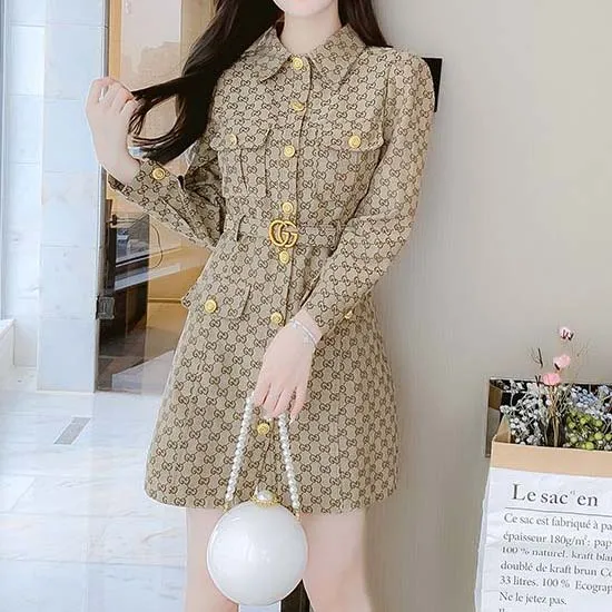 Brown Handmade Cottom V Logo Women’s Dress