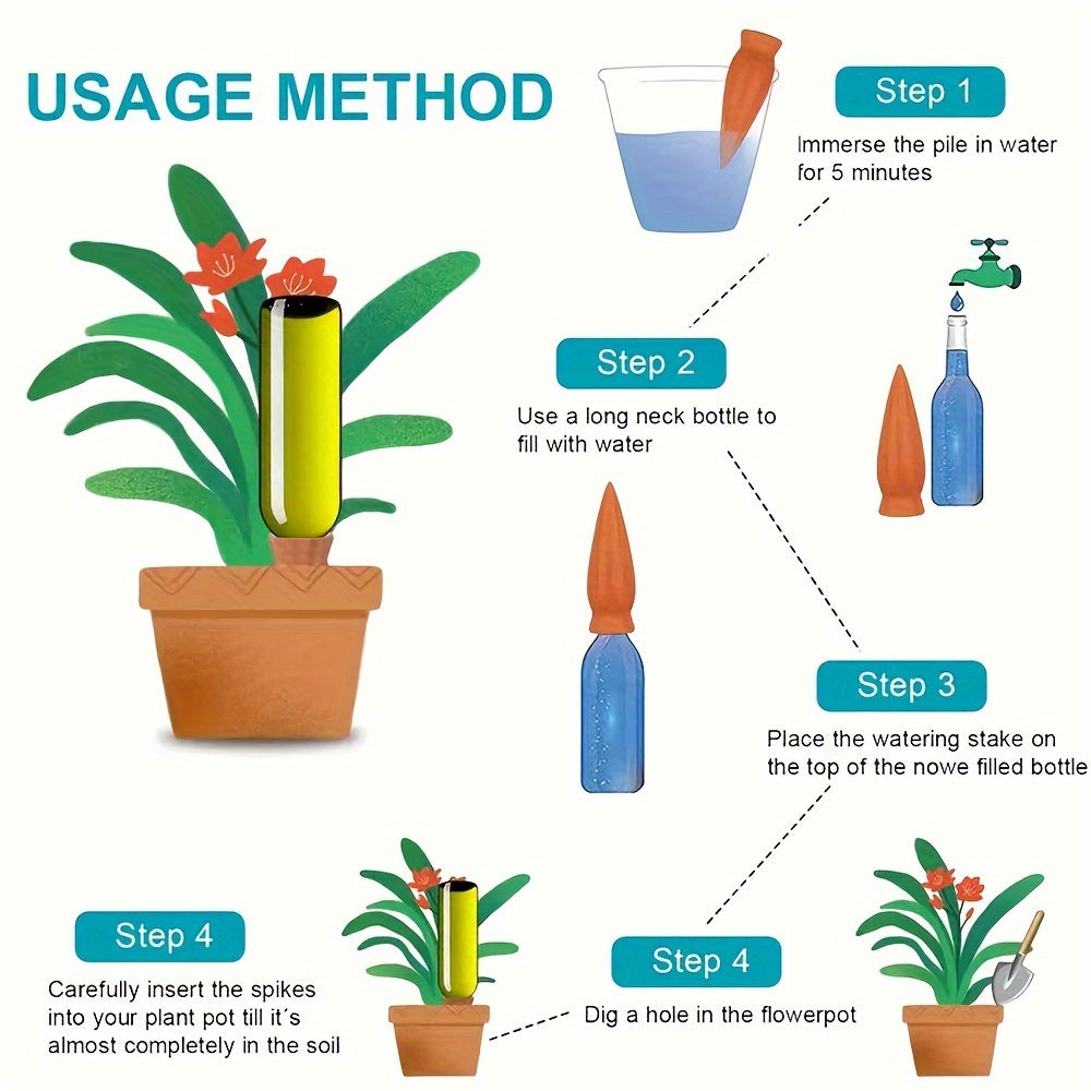 Terracotta Watering Spikes: Auto-Water Irrigation System for Indoor\u002FOutdoor Plants - Applicable to All Kinds of Bottles