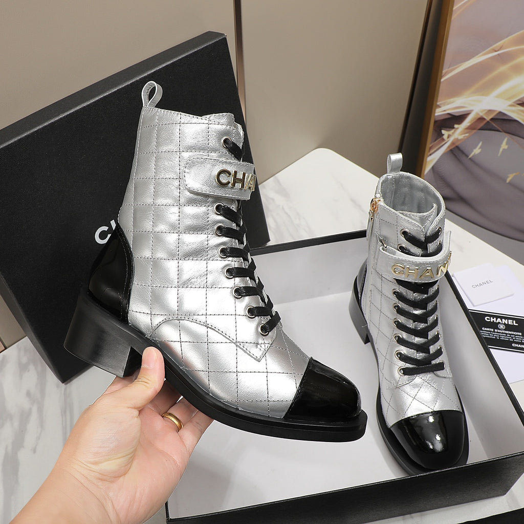 CNL fashion rhombus gold and silver cowhide boots 0724101707