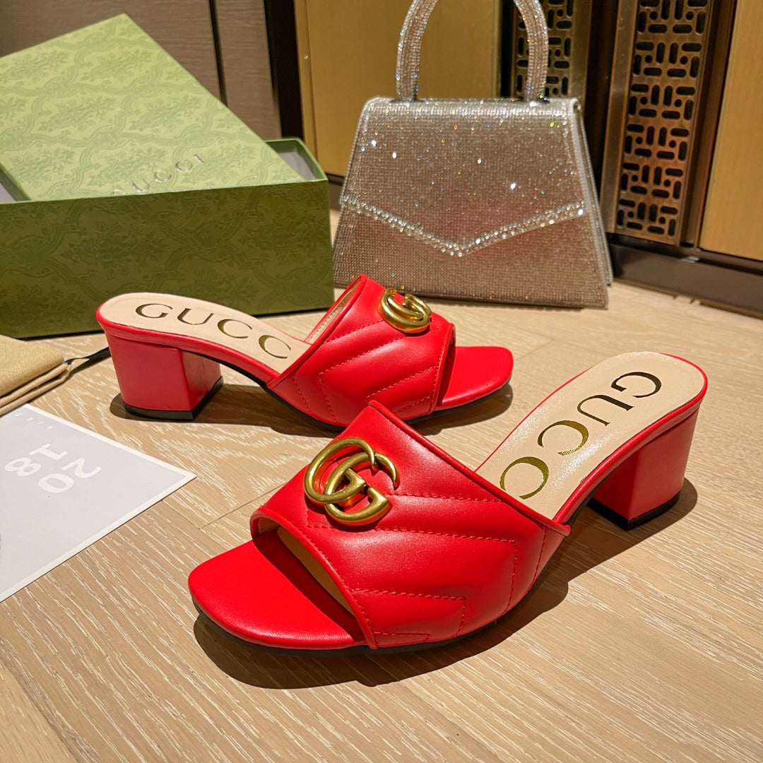 Black G Logo Handmade Leather women's High Heeled-WX05202362601