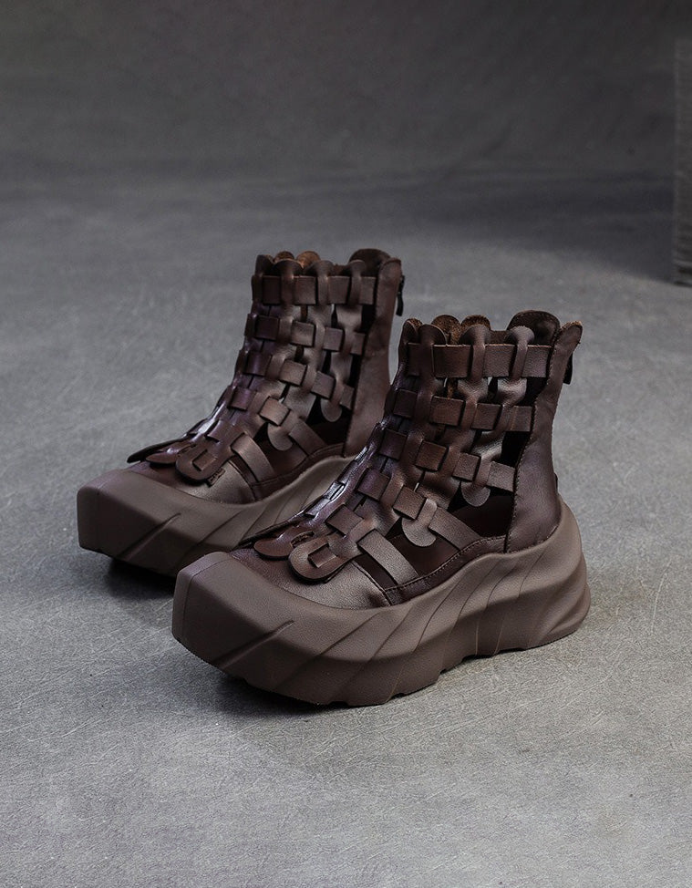 Handmade Leather Woven Breathable Wide Toe Box Boots