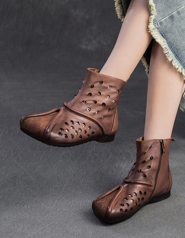 Handmade Soft Leather Hollow Wide Toe Box Boots