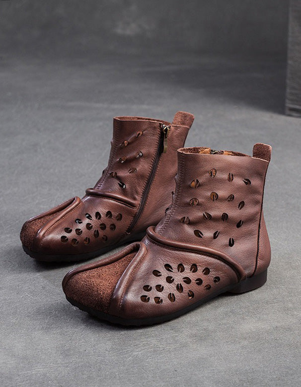Handmade Soft Leather Hollow Wide Toe Box Boots