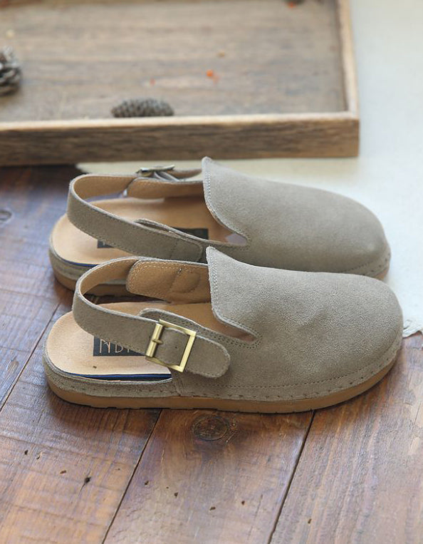Suede Round Toe Retro Flat Shoes Slingback Clogs