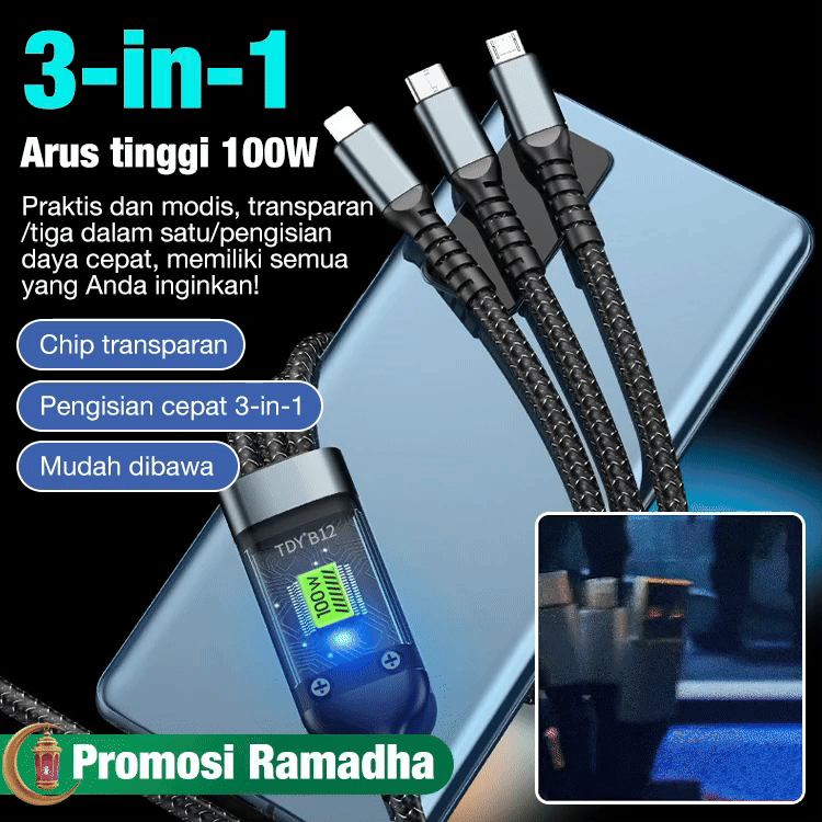 Transparent Luminous Charging 3-in-1 Data Cable