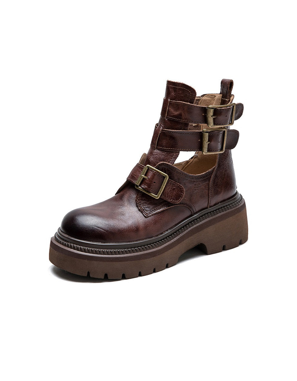 Real Leather Buckles Design Cut-out Martin Boots Sandals