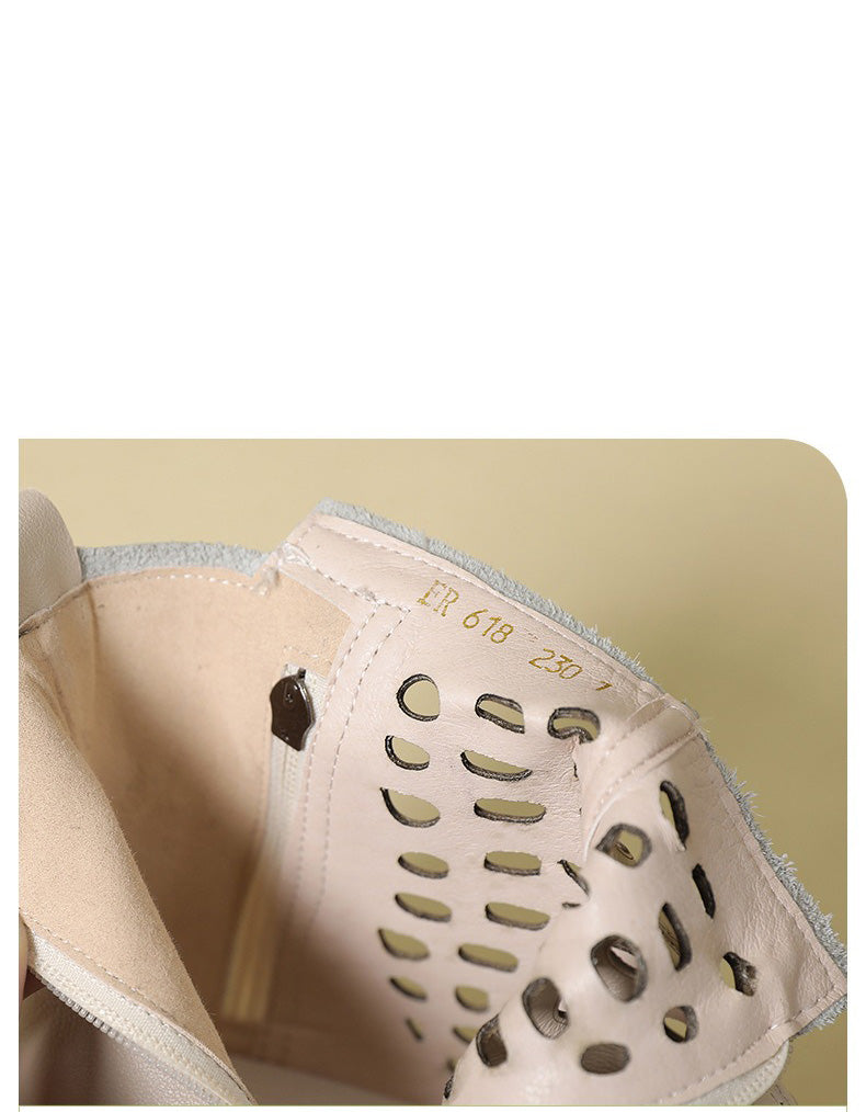 Round Toe Leather Hollow Summer Sandals Boots 35-43