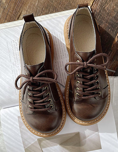 Round Toe Thick Lace Up Retro Leather Shoes