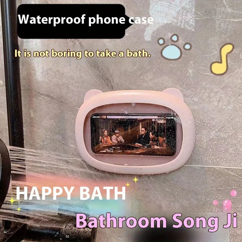 Bathroom Waterproof Mobile Phone Box Cartoon, Adhesive Bracket Mobile Phone Holder, Bathing TV Show Artifact