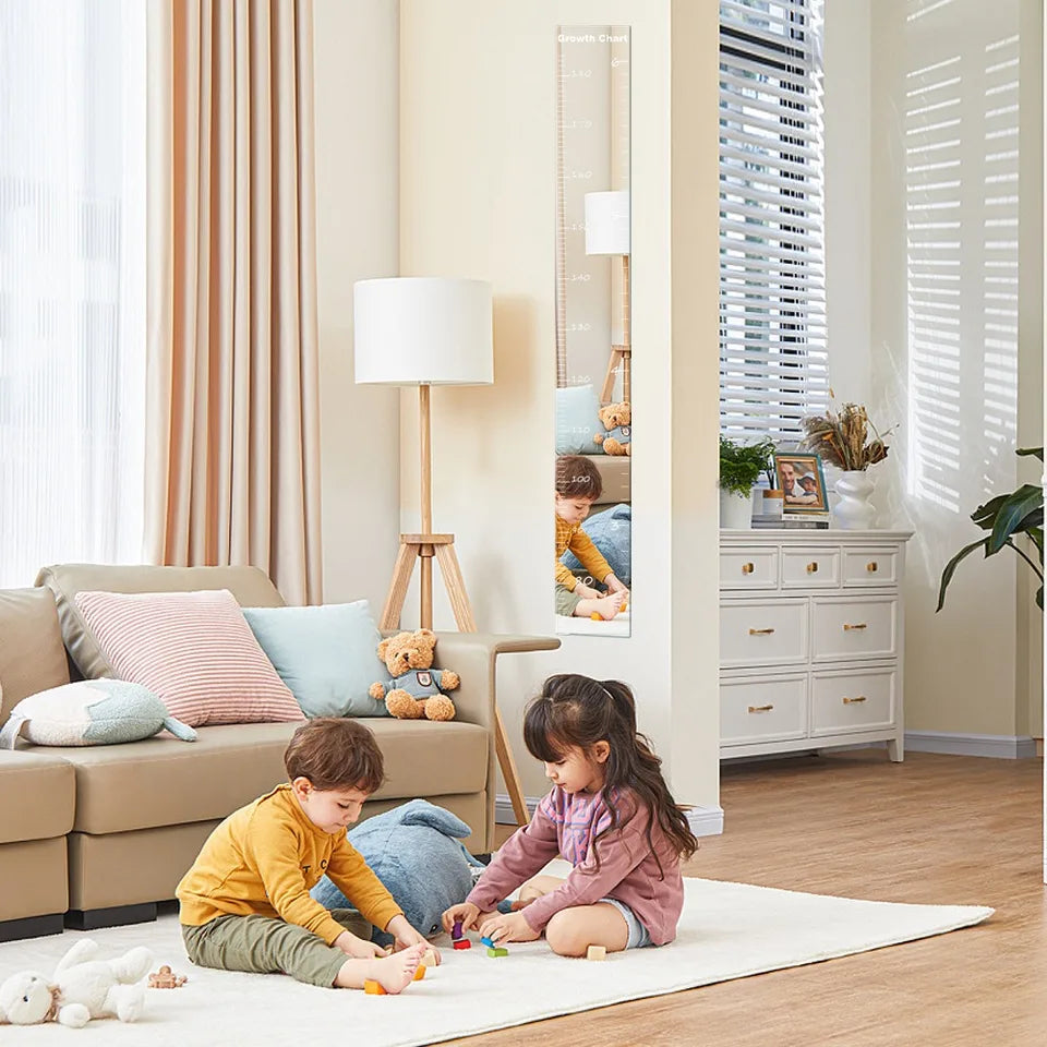 Acrylic Puzzle Mirror Growth Chart Shatterproof Foldable Kids Height Mirror Ruler with Cartoon Sticker Measuring Tape