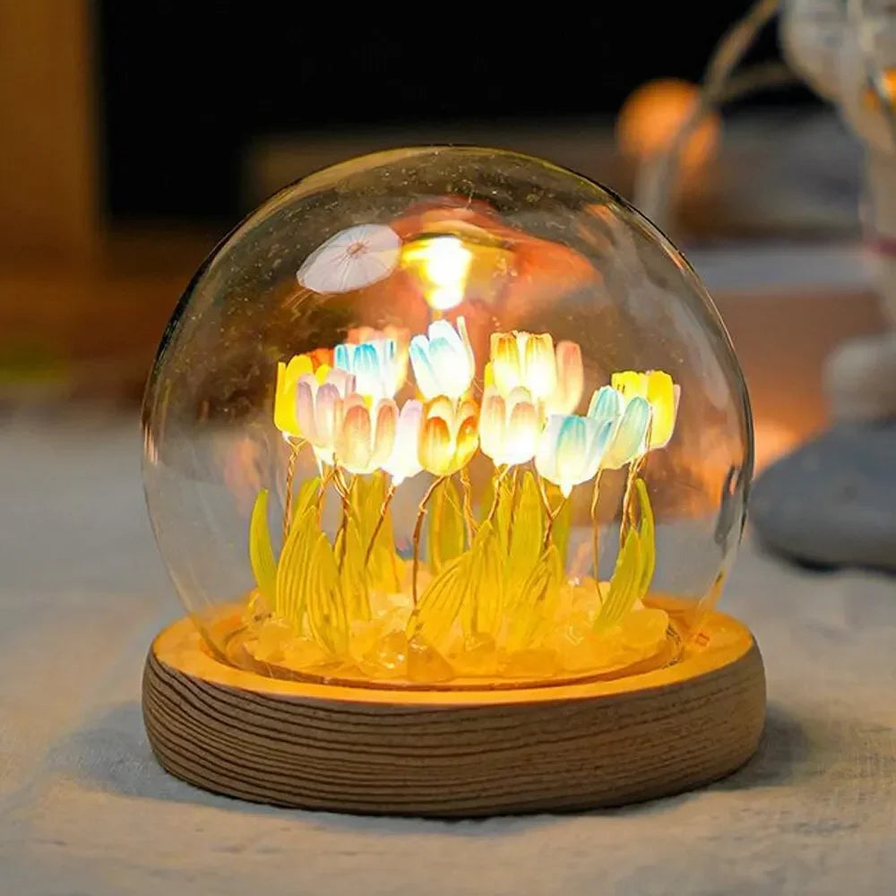 Artificial tulip handmade DIY LED bedside lamp