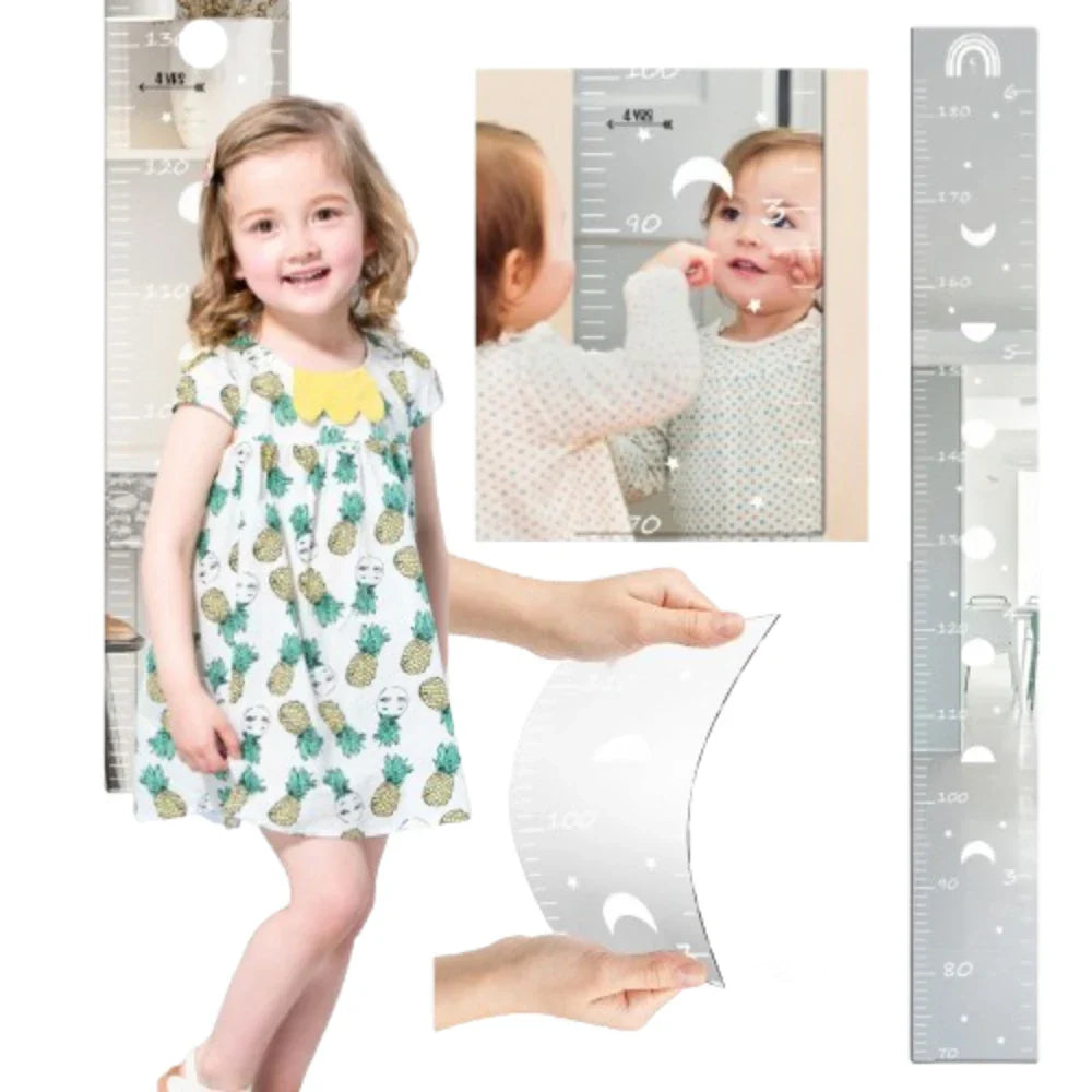 Acrylic Puzzle Mirror Growth Chart Shatterproof Foldable Kids Height Mirror Ruler with Cartoon Sticker Measuring Tape