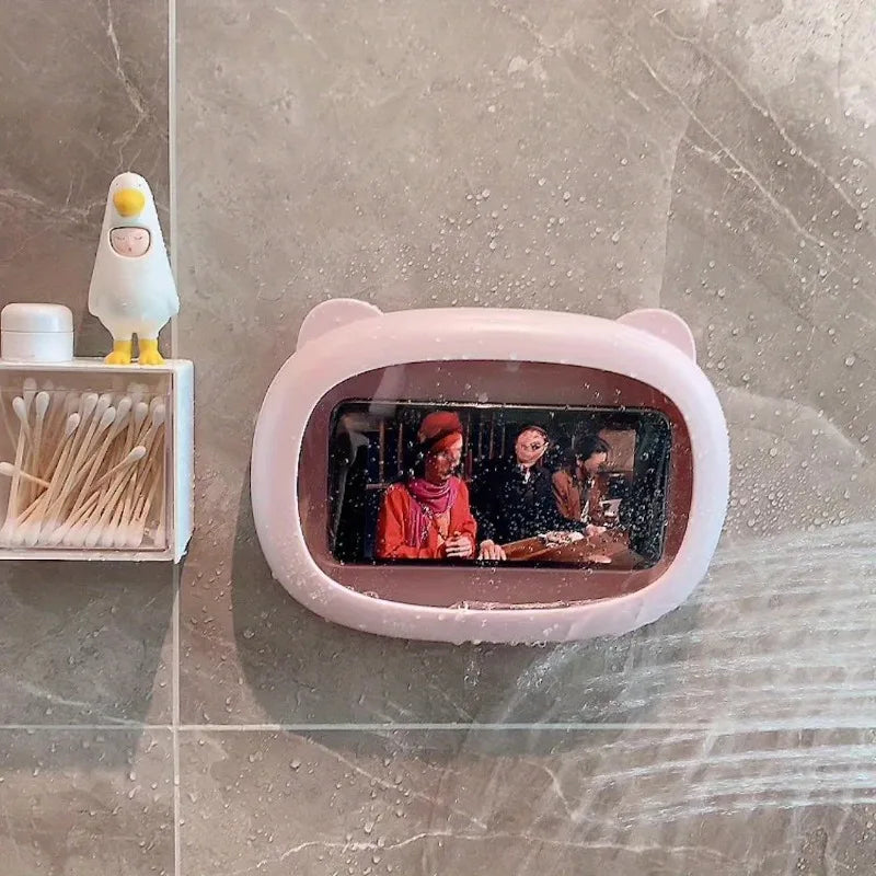 Bathroom Waterproof Mobile Phone Box Cartoon, Adhesive Bracket Mobile Phone Holder, Bathing TV Show Artifact