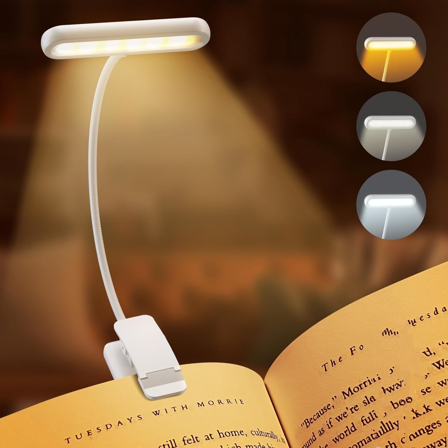 USB Charging Reading Light Warm Cold White Sunlight Portable Easy to Clip Night Reading Light
