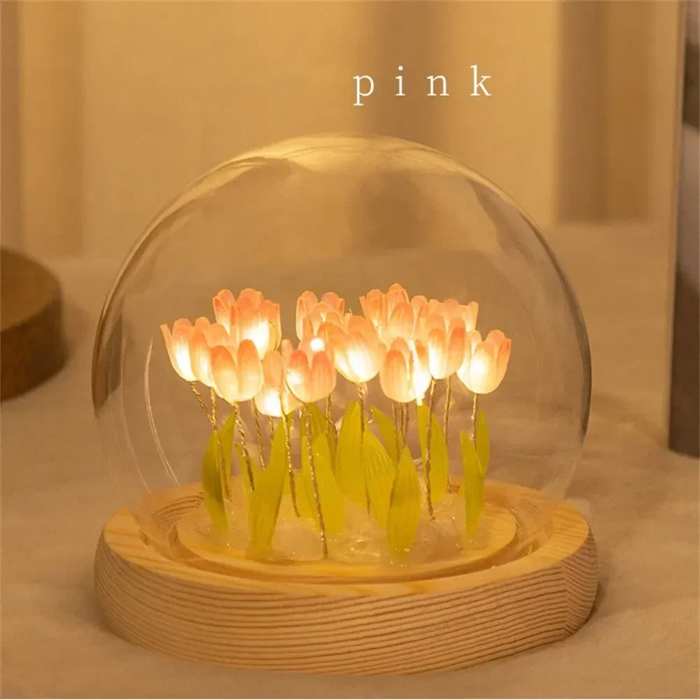 Artificial tulip handmade DIY LED bedside lamp