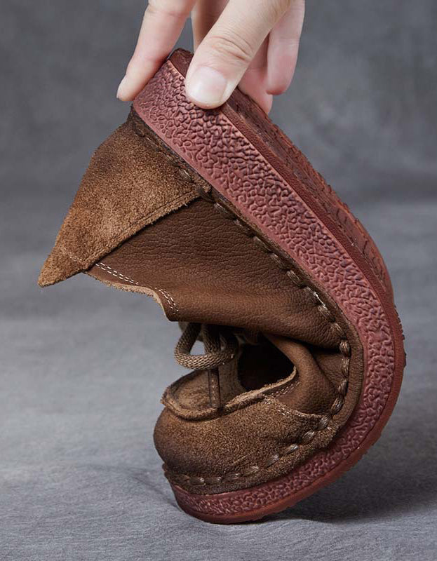 Soft Leather Lace-up Handmade Retro Flat Shoes